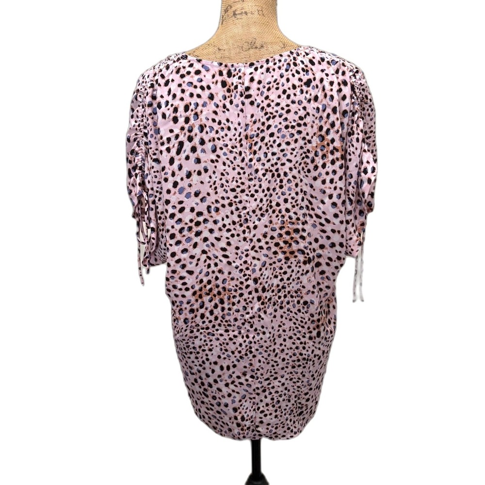 Cabi 5980 Seaside Top Pink Panther Animal Print Ruched Sleeve V-Neck Blouse XS - Picture 2 of 5